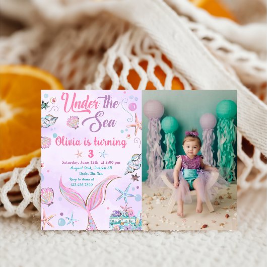 Invitation Sirène Violette Sous La Mer Photo Anniversaire