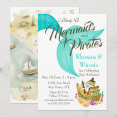 Invitation Sirènes et pirates Anniversaire (Devant / Derrière)