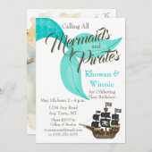 Invitation Sirènes et pirates Anniversaire (Devant / Derrière)