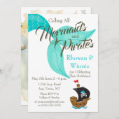 Invitation Sirènes et pirates Anniversaire (Devant / Derrière)