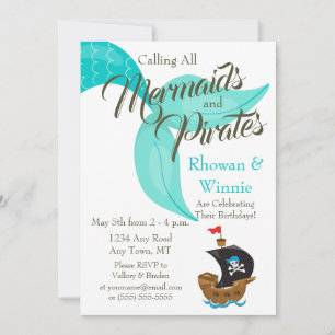 Invitation Sirènes et pirates Anniversaire