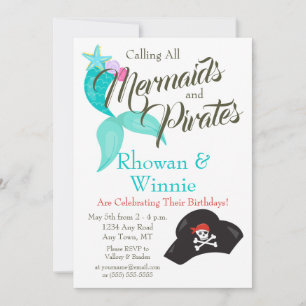 Invitation Sirènes et pirates Anniversaire