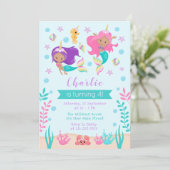 Invitation Sirènes unicorne Anniversaire Moyenne Tone Peau (Debout devant)