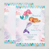 Invitation Sirènes uniquement fête d'anniversaire (Devant / Derrière)