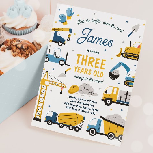 Invitation Site de construction Camion de pompage Fête d'anni