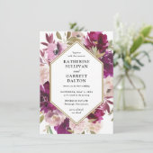 Invitation Site Mariage à double face Magenta Floral (Debout devant)