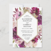 Invitation Site Mariage à double face Magenta Floral (Devant)