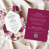 Invitation Site Mariage à double face Magenta Floral