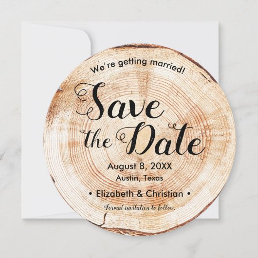 Invitation Site photo personnalisé Mariage rustique Wood Slic (Devant)