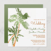 Invitation Site Tropical Copper Palm Trees Beach Mariage (Devant / Derrière)