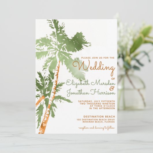 Invitation Site Tropical Green Palm Trees Mariage (Debout devant)