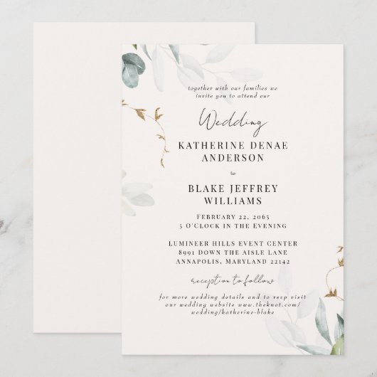 Invitation Site Web Botanique Champagne Clair Mariage Ensembl (Devant / Derrière)