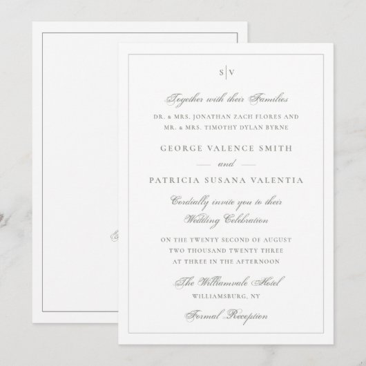 Invitation Site Web de Mariage Monogramme Vert Sauge Classiqu (Devant / Derrière)