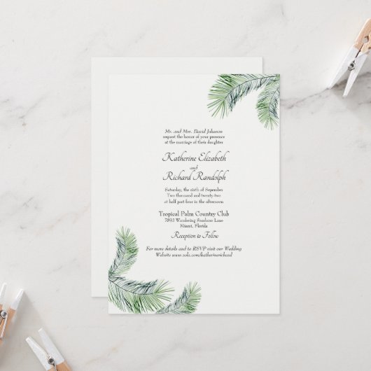Invitation Site Web de Mariage sur un Lieu Unique avec Palmie (Devant/Arrière en situation)