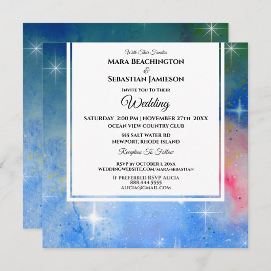 Invitation *~* Site web de RSVP cosmique Nebula Celestial Mar (Devant / Derrière)