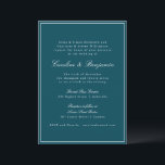 Invitation Site Web du Mariage Turquoise de script de bordure<br><div class="desc">Formal classique traditionnel Script élégant mariage Invitation avec bordure étroite et en ligne RSVP détails en Turquoise avec texte blanc</div>