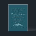 Invitation Site Web du Mariage Turquoise de script de bordure<br><div class="desc">Formal classique traditionnel Script élégant mariage Invitation avec bordure étroite et en ligne RSVP détails en Turquoise avec texte blanc</div>