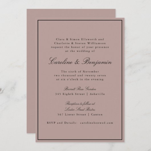 Invitation Site Web Mariage de Mauve - Script de bordure clas (Devant / Derrière)