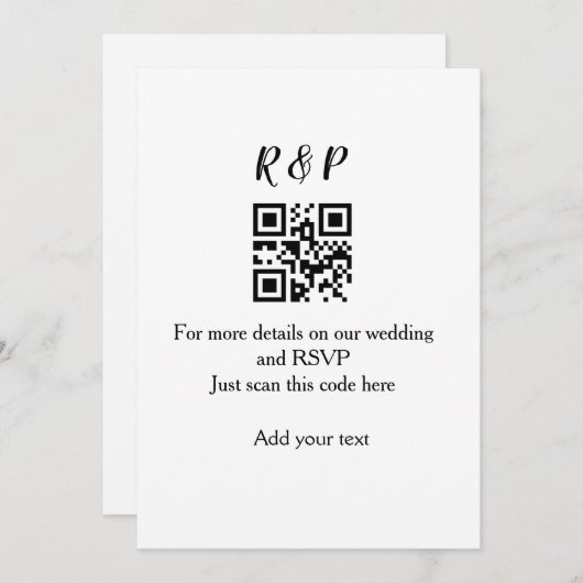 Invitation site web mariage rsvp q r code ajouter nom texte t (Devant / Derrière)