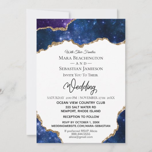 Invitation *~* Site Web RSVP - Mariage AGATE Blue AR13 (Devant)