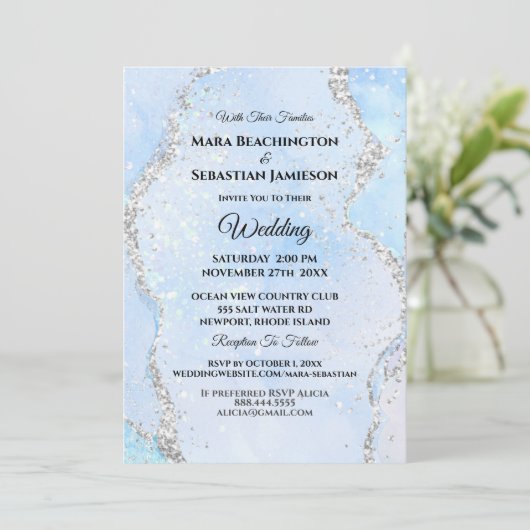 Invitation *~* Site Web RSVP - Mariage Ocean AGATE Blue AR13 (Debout devant)