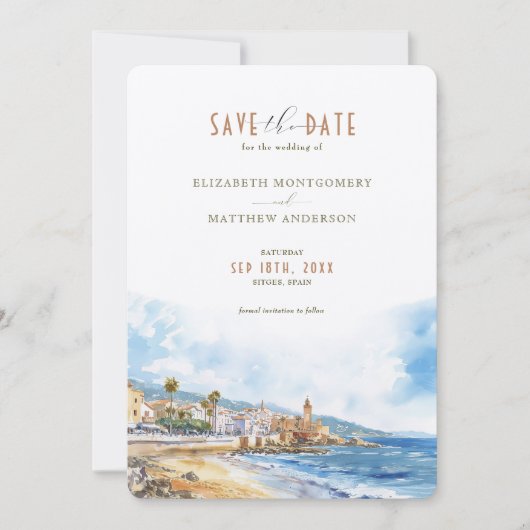 Invitation Sitges Beach Espagne Voyage Économisez-la-Date (Devant)
