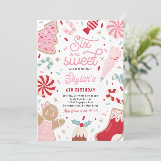 Invitation Six C'Est Si Douce Noël Cookie Anniversaire Fête (Debout devant)