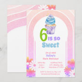 Invitation Six est Sweet Rainbow Cupcake Sixième anniversaire (Devant / Derrière)