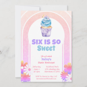 Invitation Six est tellement doux Rainbow Cupcake sixième ann