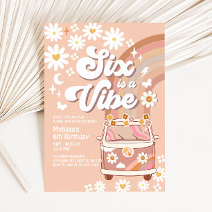Invitation Six est une ambiance Daisy beige crème 6ème annive