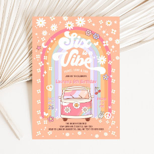 Invitation SIX est une ambiance Daisy Groovy Hippie 6ème anni
