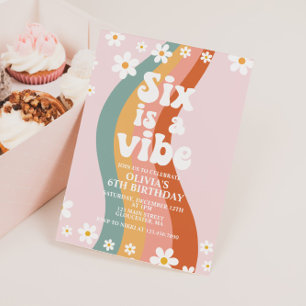 Invitation Six est une ambiance groovy daisy rainbow 6ème ann