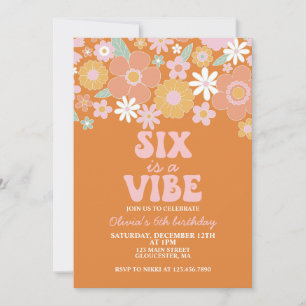 Invitation Six est une ambiance Groovy Floral Rétro 6e annive