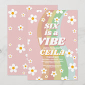 Invitation Six est une ambiance Rétro 6ème Fille rose groovy  (Devant / Derrière)