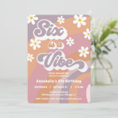 Invitation SIX est une Vibe super rétro pastels fille anniver (Debout devant)