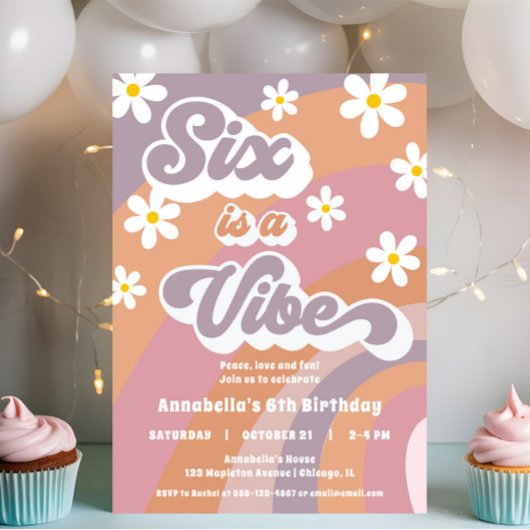 Invitation SIX est une Vibe super rétro pastels fille anniver