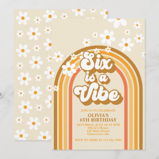 Invitation Six est Vibe Retro Rainbow Super 6e anniversaire (Devant / Derrière)