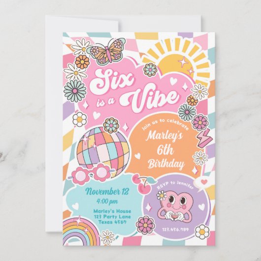 Invitation Six est Vibe Retro Super Preppy Varsity Anniversai (Devant)