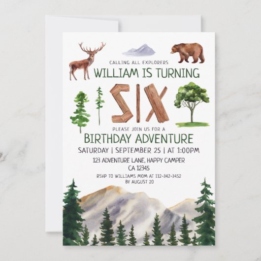 Invitation Six Explorer Boy Birthday (Devant)