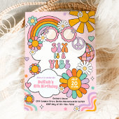 Invitation Six Is A Vibe Groovy Anniversaire Fleur Power 70s