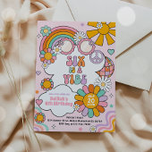 Invitation Six Is A Vibe Groovy Anniversaire Fleur Power 70s