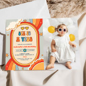 Invitation Six Is A Vibe Groovy Retro Rainbow 6e anniversaire