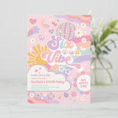 Invitation Six Is A Vibe Rainbow Disco Sun 6th Birthday  (Debout devant)