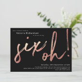 Invitation Six Oh 60e anniversaire Rose Gold Foil élégant Noi (Debout devant)