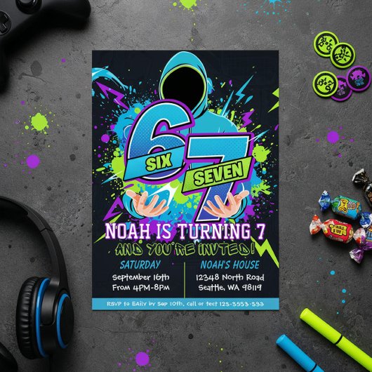 Invitation Six Seven Birthday Invitation, 7th Birthday