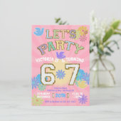 Invitation Six Seven Birthday Party Retro Preppy Hippie (Debout devant)