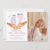Invitation Six Seven Girl Birthday Photo (Devant)