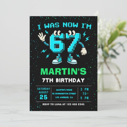 Invitation Six Seven Meme 6 7 Birthday (Debout devant)