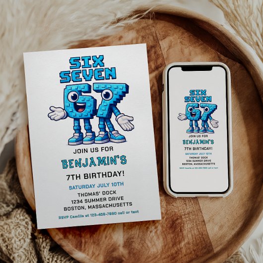 Invitation Six Seven Meme 7th Birthday Party | Funny Trendy