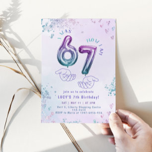 Invitation Six Seven Meme Pailleté Enfants 7e Anniversaire